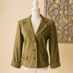 Studio 1 S14 Olive Green Faux Suede Blazer Minimalist Classic 90's Retro Vintage